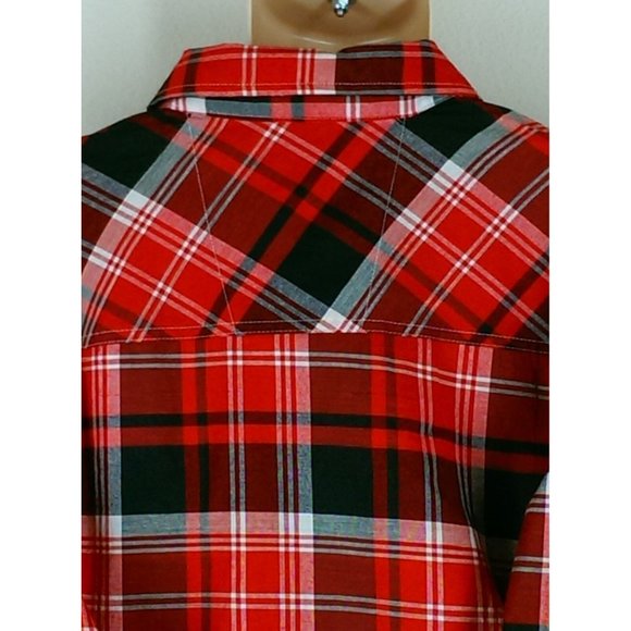 American Fusion Gear Mens Western Button Up Shirt XL Red Plaid Roll Up L/S NWOT - Picture 10 of 12